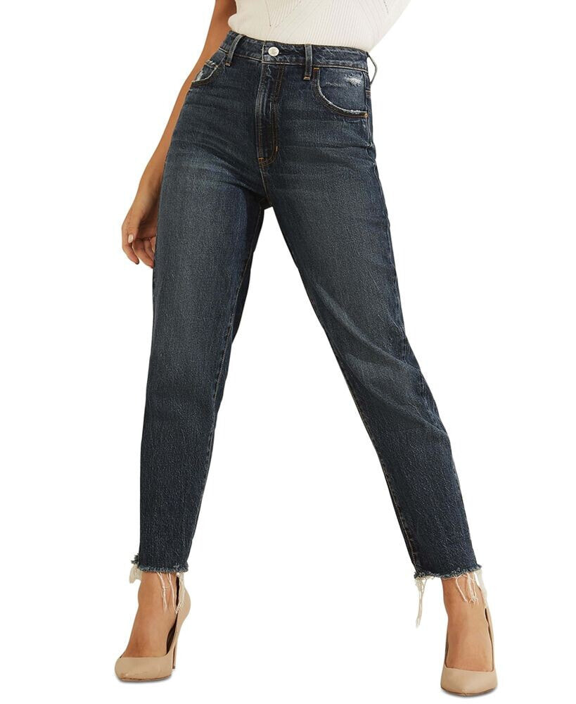 GUESS women's FRAYED MOM JEANS