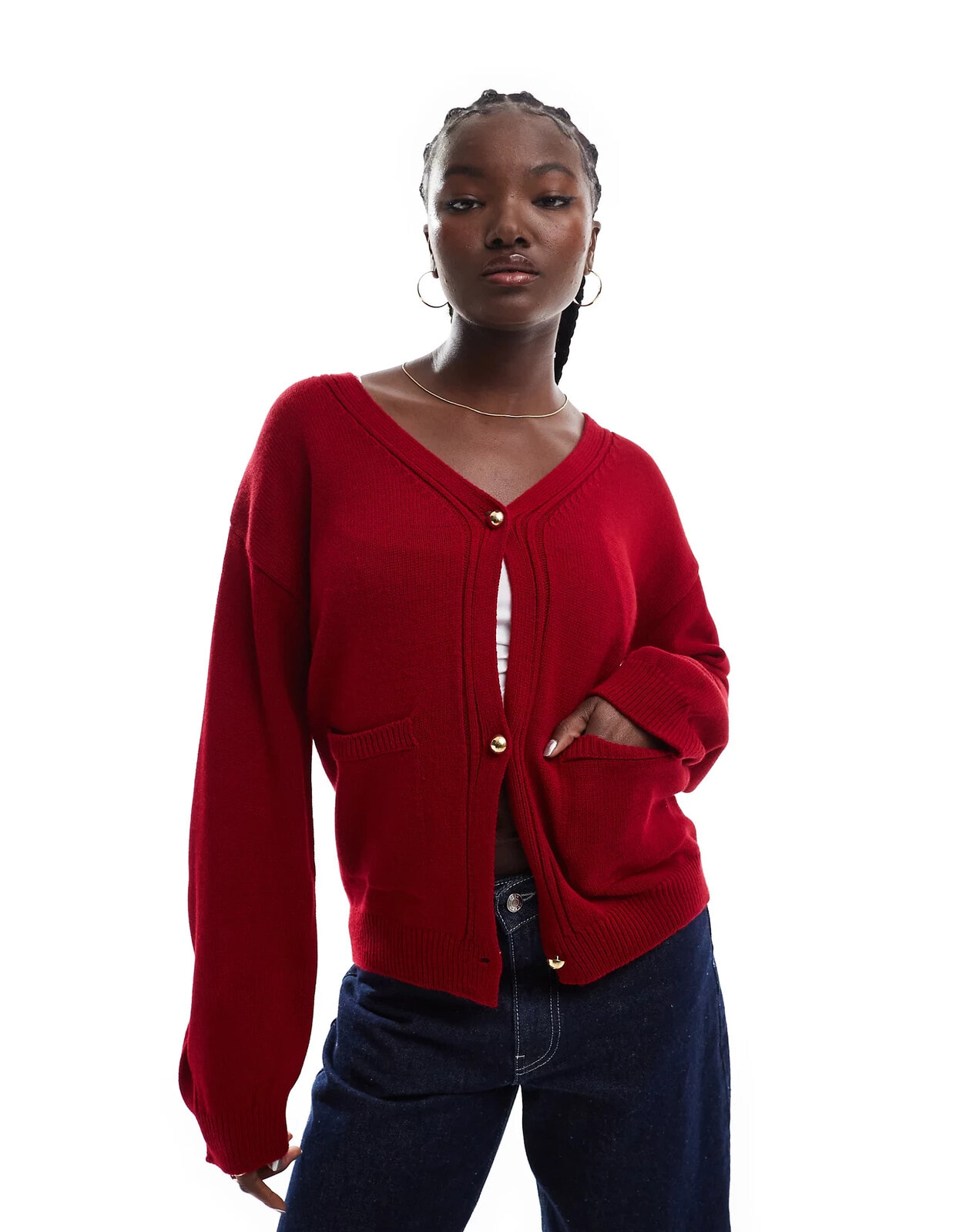 ASOS DESIGN oversized cardigan with pockets in red