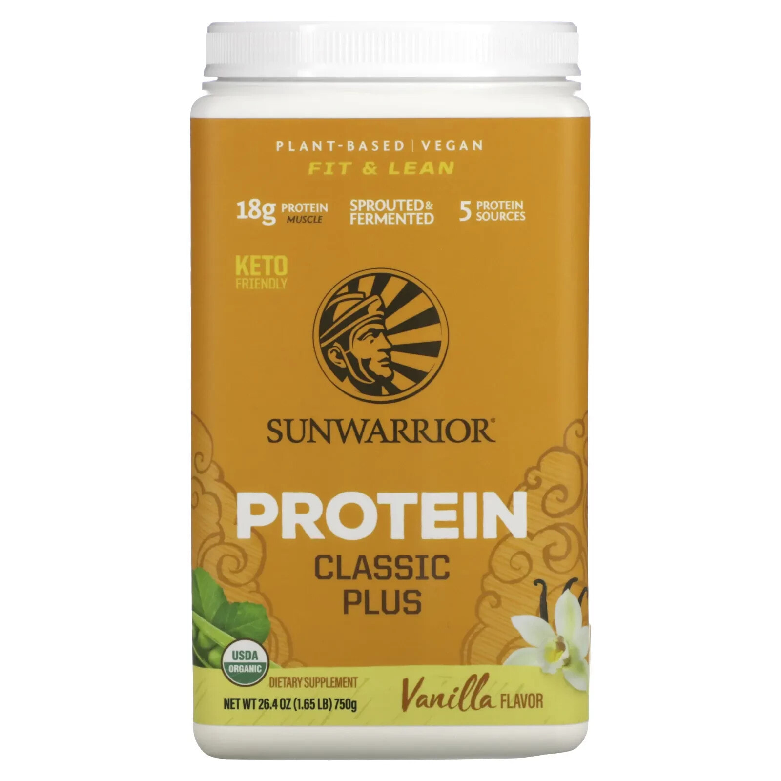 Sunwarrior, Classic Plus Protein, Plant Based, Vanilla, 13.2 oz (375 g)