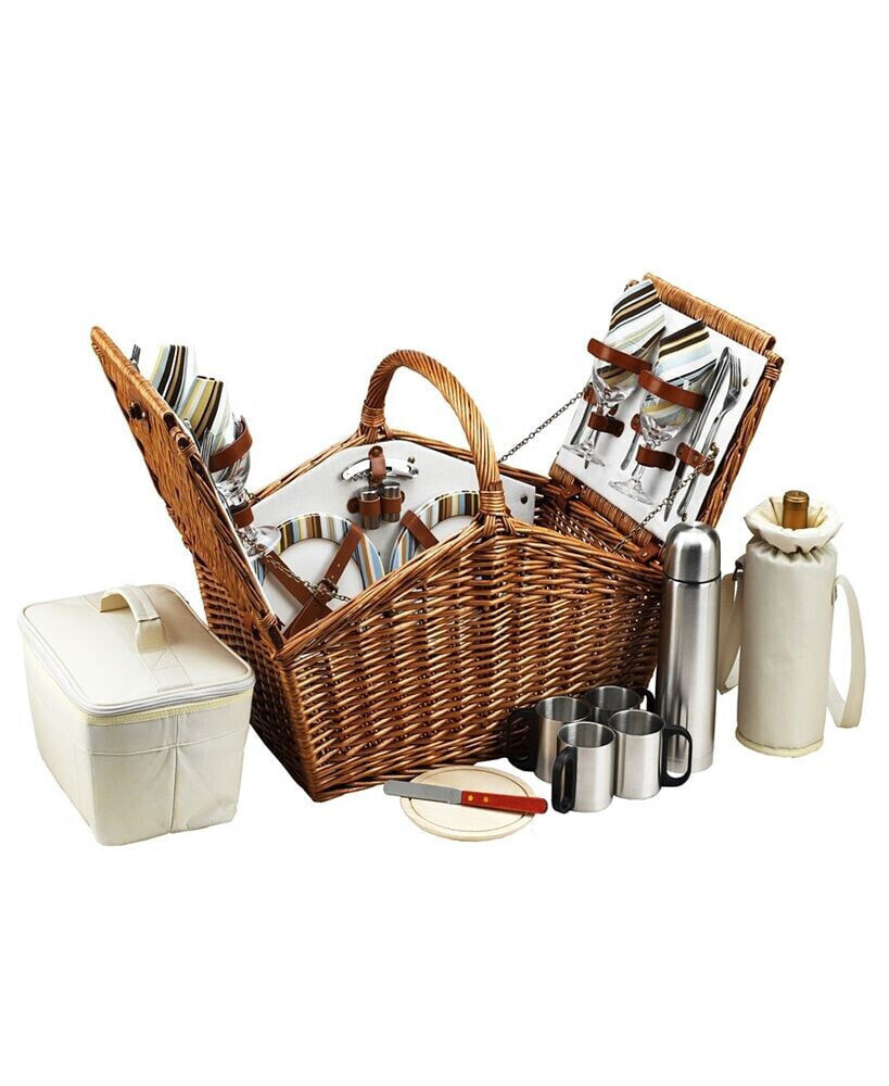 Picnic At Ascot hunstman English Style Willow Picnic, Coffee Basket for 4
