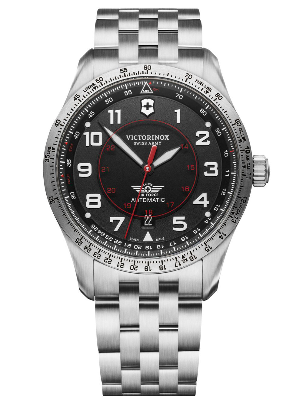 Мужские наручные часы с серебристым браслетом Victorinox 241888 Airboss automatic 40mm 10ATM