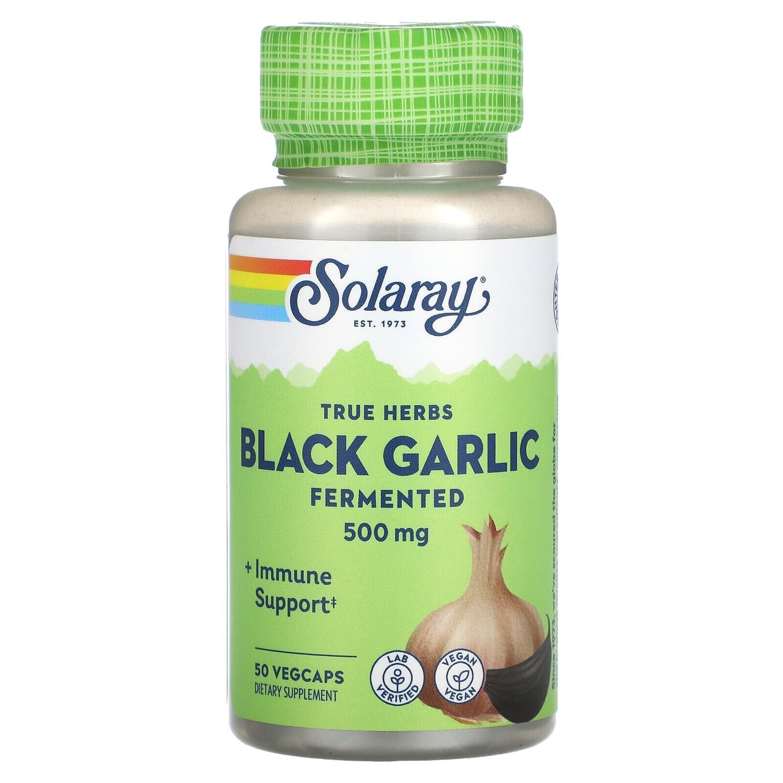 Solaray, True Herbs, черный чеснок, ферментированный, 500 мг, 50 вегетарианских капсул