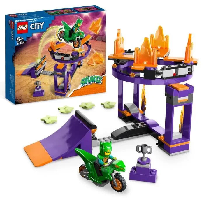 Lego City Stuntz 60359 Die Cascade Challenge: Das Sprungbrett, 2-in-1-Spielzeug mit Dinosaurier-Motorrad