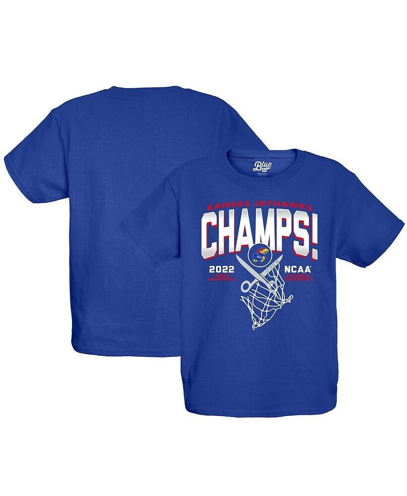 Blue 84 big Boys Royal Kansas Jayhawks 2022 NCAA Men's Basketball National Champions Cut The Net T-shirt