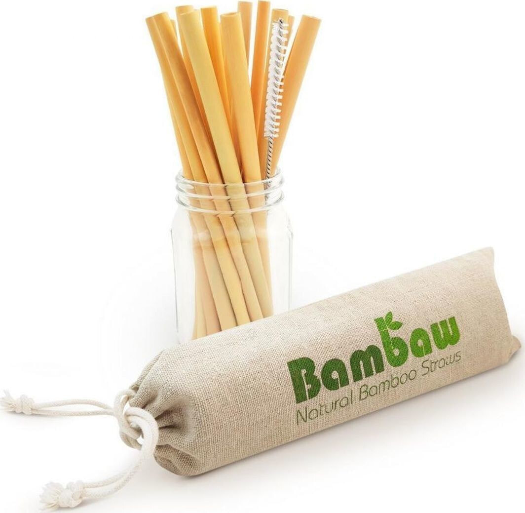 BAMBAW ekologiczne słomki bambusowe wraz ze szczoteczką do czyszczenia, 14 cm x 12 sztuk (BAW04329)