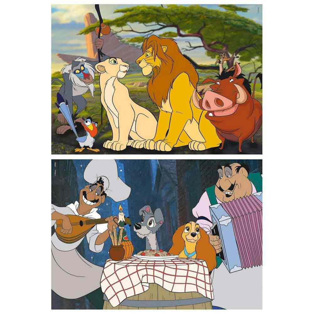 EDUCA 2x48 Pieces Disney Animals Lion King+Lady and the Tramp Puzzle