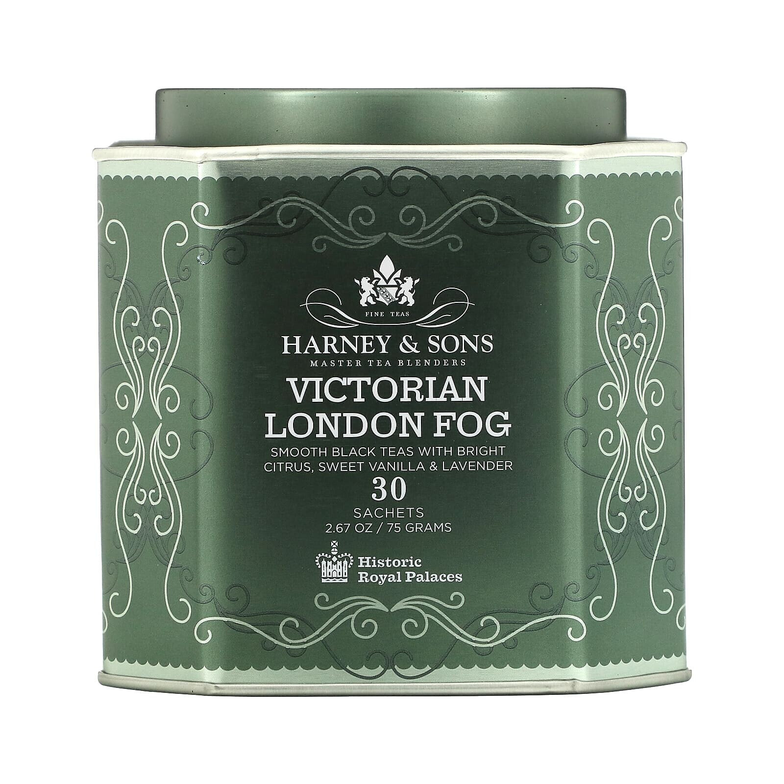 Харни энд сонс, Victorian London Fog, мягкий черный чай с яркими цитрусовыми, сладкой ванилью и лавандой, 30 пакетиков, 75 г (2,67 унции)