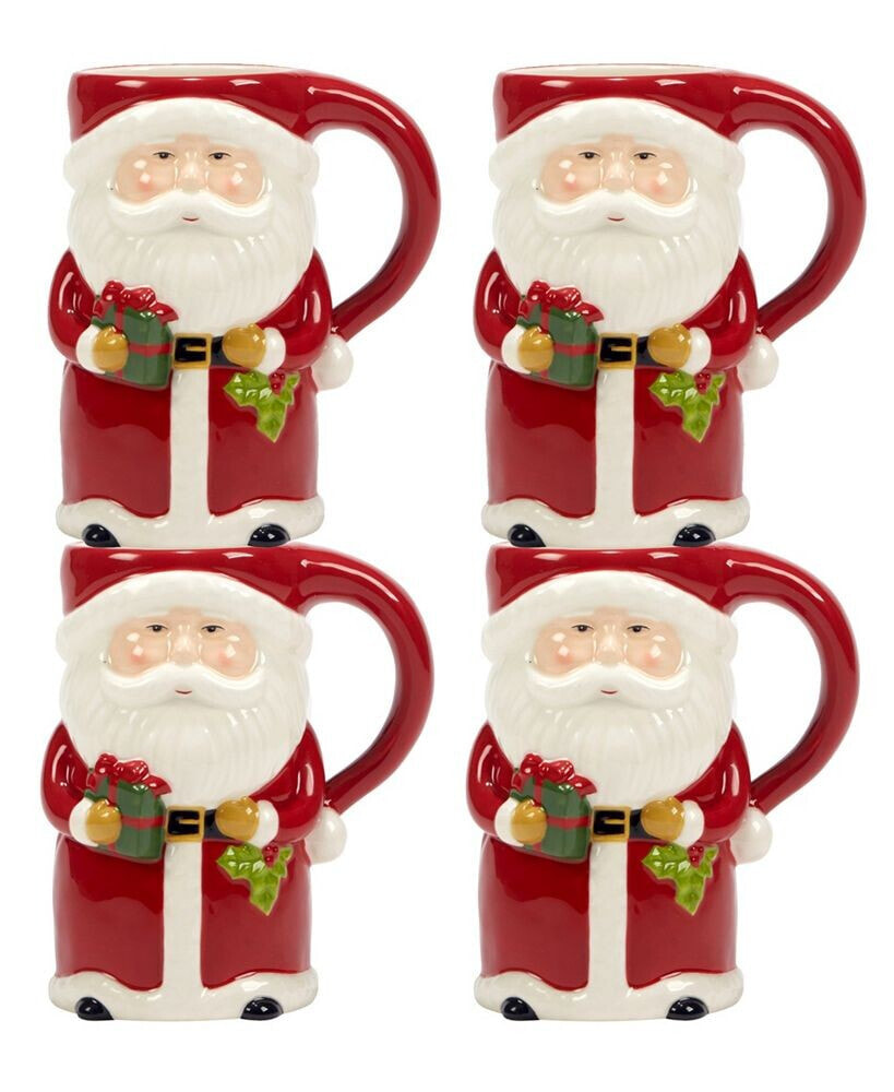 Certified International joy of Christmas 18 oz 3-D Santa Mugs Set of 4