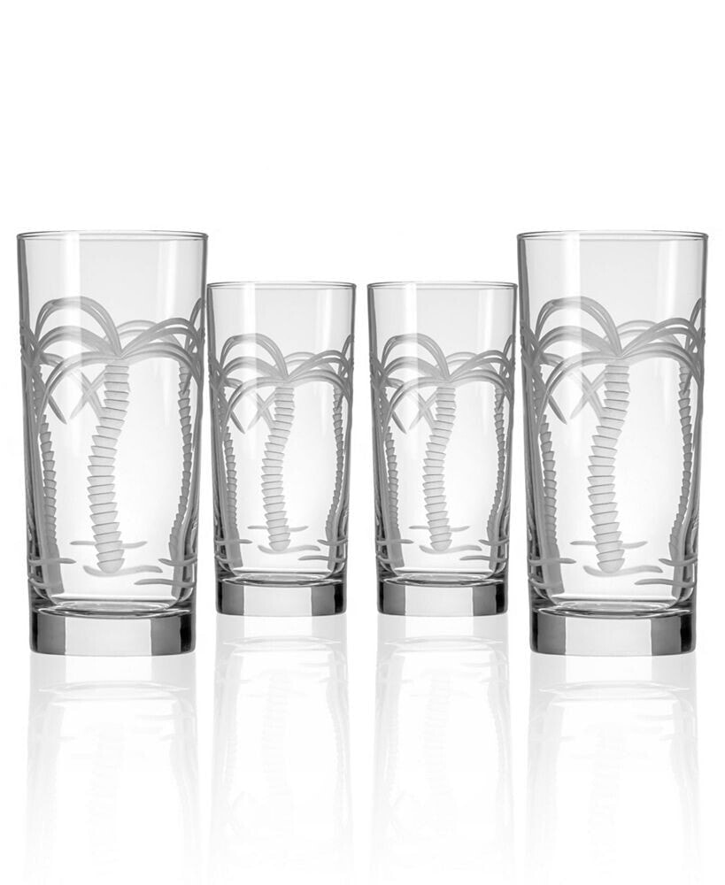 Rolf Glass palm Tree Cooler Highball 15Oz - Set Of 4 Glasses
