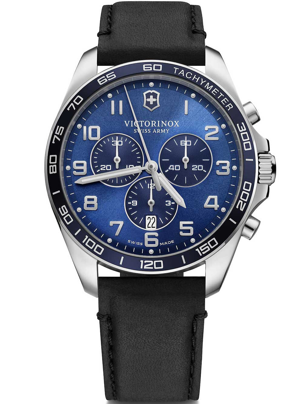 Мужские наручные часы с черным кожаным ремешком Victorinox 241929 Fieldforce chronograph 42mm 10ATM