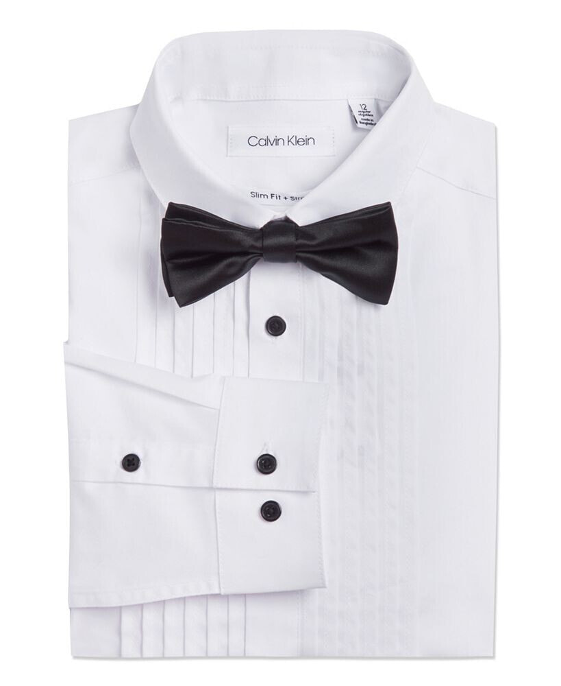 Calvin Klein big Boys Husky Tuxedo Shirt and Bow Tie Box Set