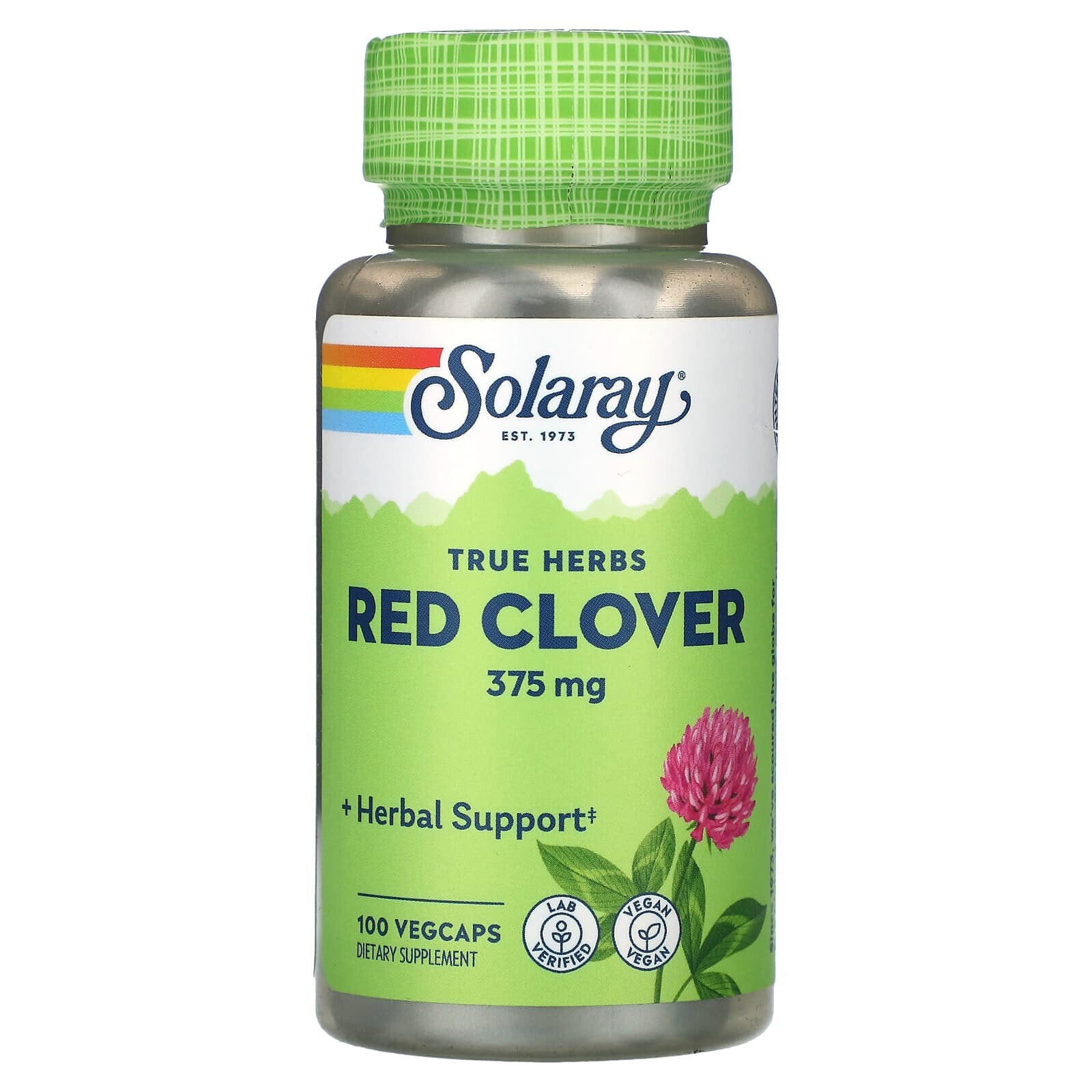 Solaray, True Herbs, красный клевер, 375 мг, 100 вегетарианских капсул