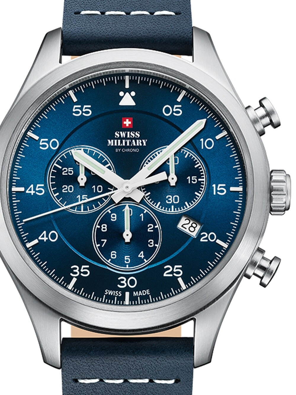 Мужские наручные часы с синим кожаным ремешком Swiss Military SM34076.05 Chronograph 43mm 10ATM