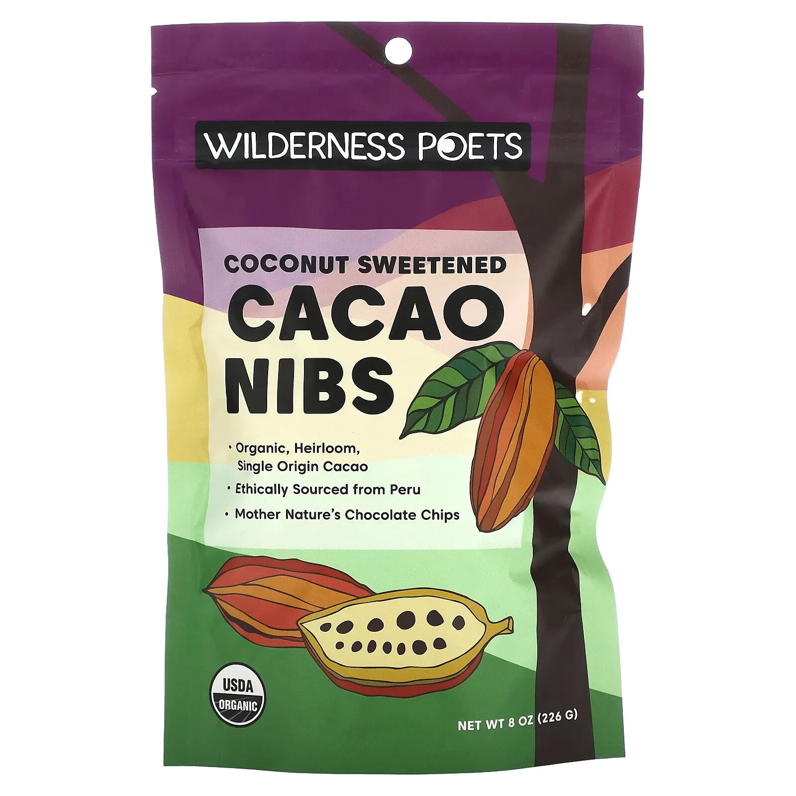 Wilderness Poets LLC, Unsweetened Cacao Nibs, Dark Chocolate, 8 oz (226 g)