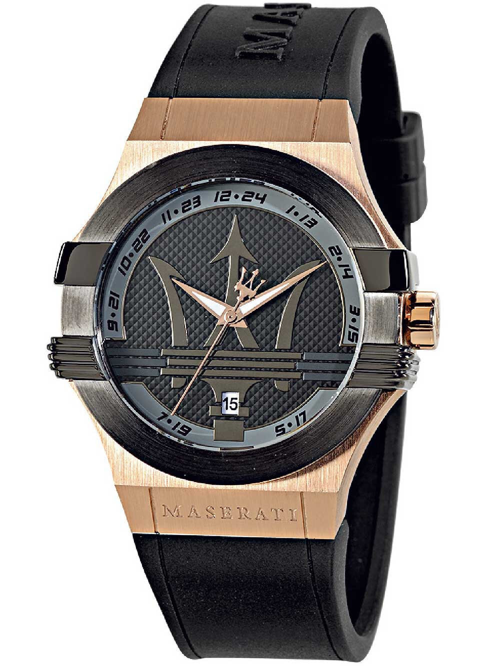 Мужские часы наручные с черным силиконовым ремешком Maserati R8851108002 Power mens watch 40mm 10ATM
