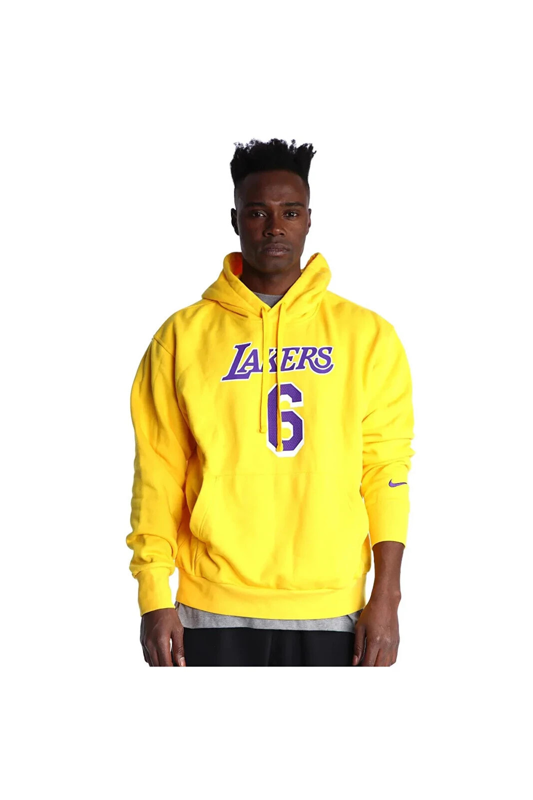 NİKE Los Angeles Lakers Erkek Sarı Basketbol Sweatshirt DDB1181-728- BOL KESİM 1 BEDEN KÜÇÜK ALINIZ