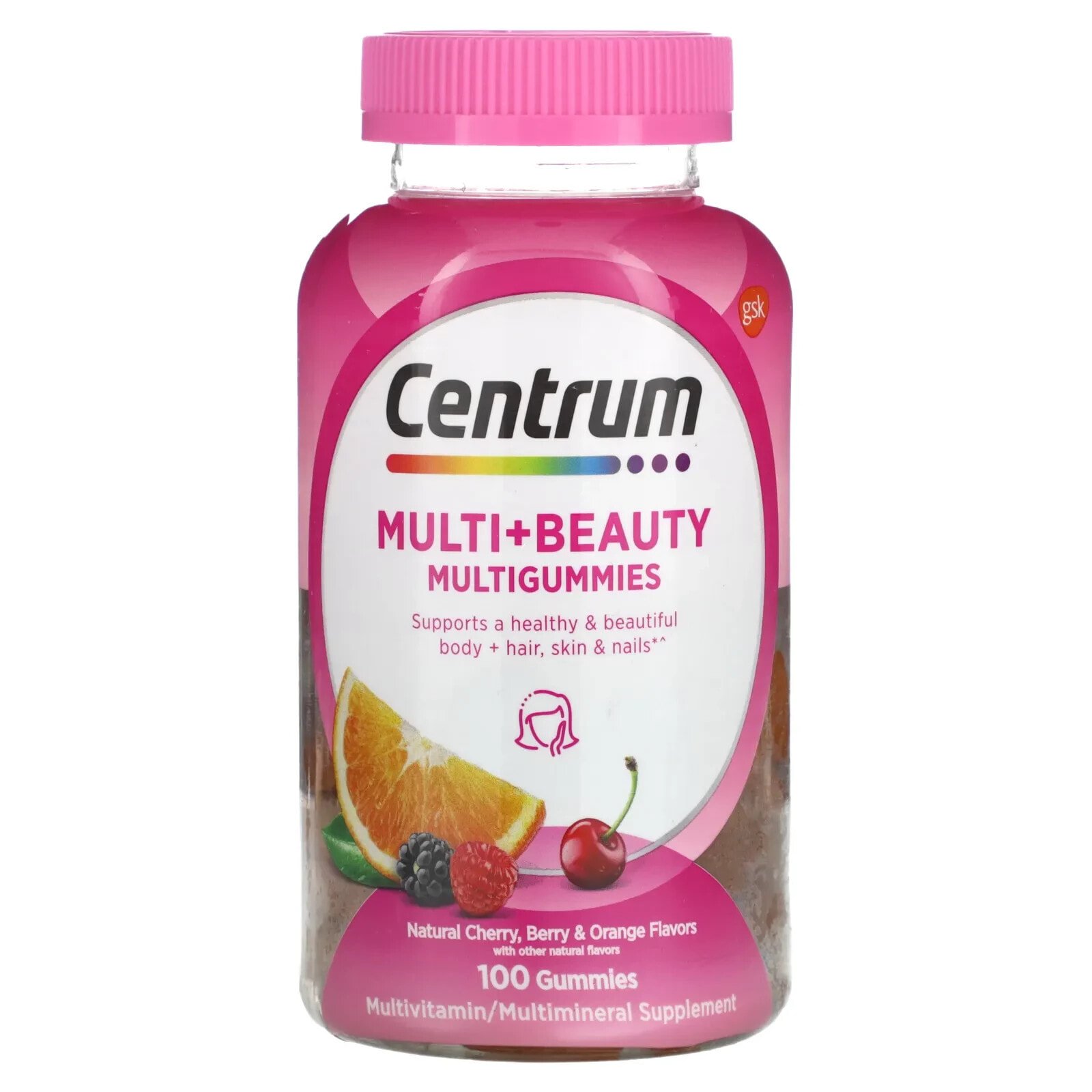 Multi + Beauty Multigummies, Natural Cherry, Berry & Orange, 100 Gummies