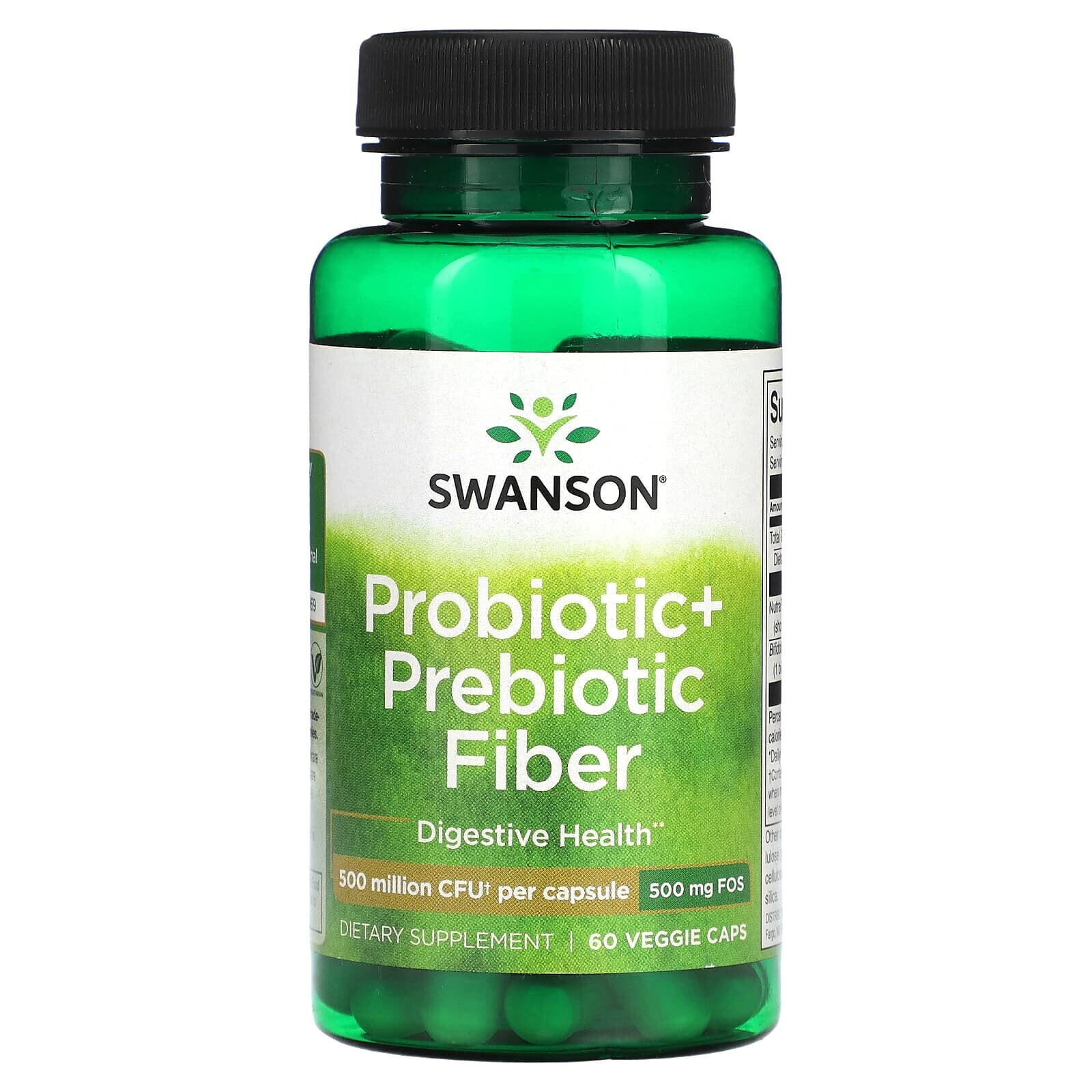 Swanson, Пробиотик + пребиотическая клетчатка, 500 млн КОЕ, 60 растительных капсул