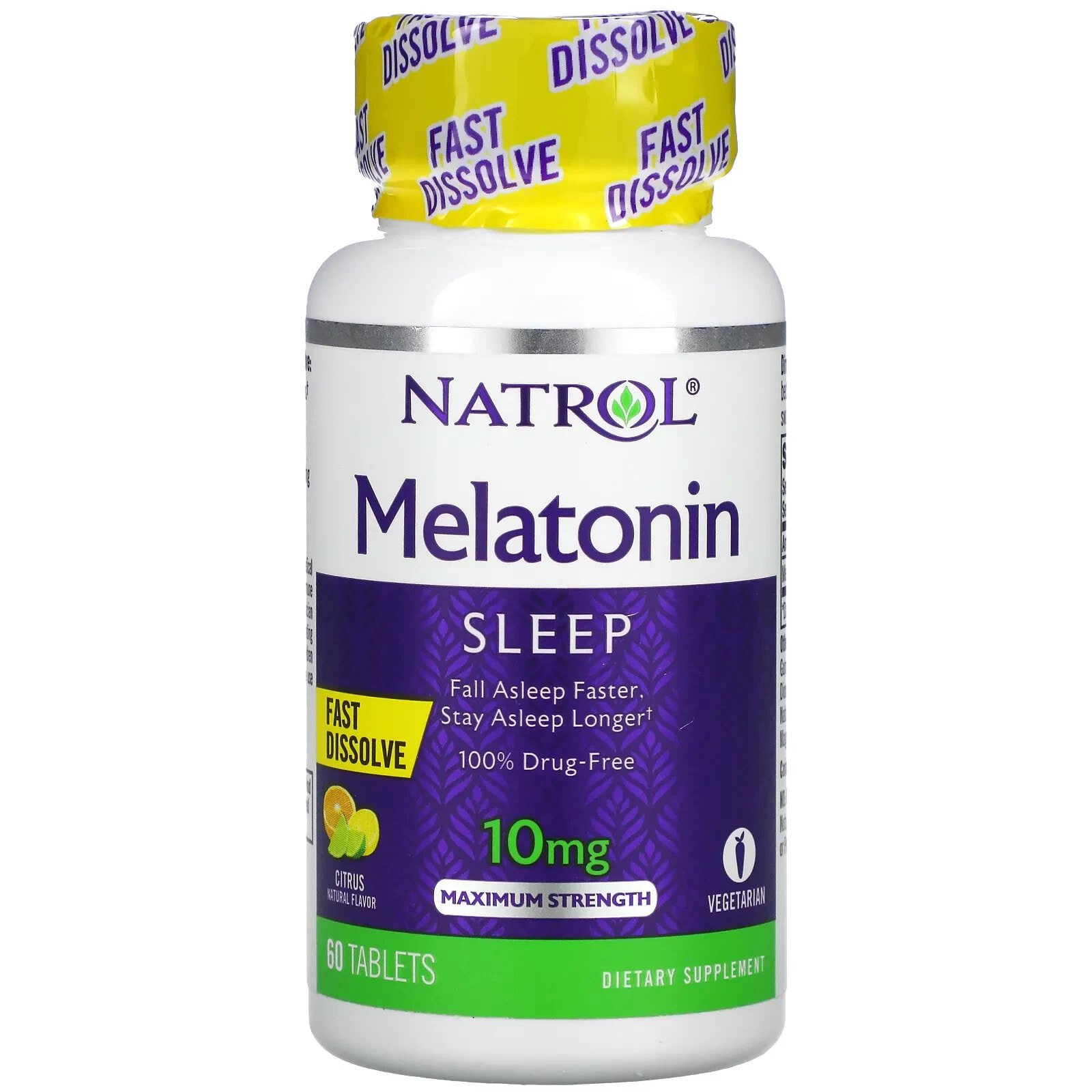 Melatonin, Fast Dissolve, Maximum Strength, Citrus, 10 mg, 60 Tablets