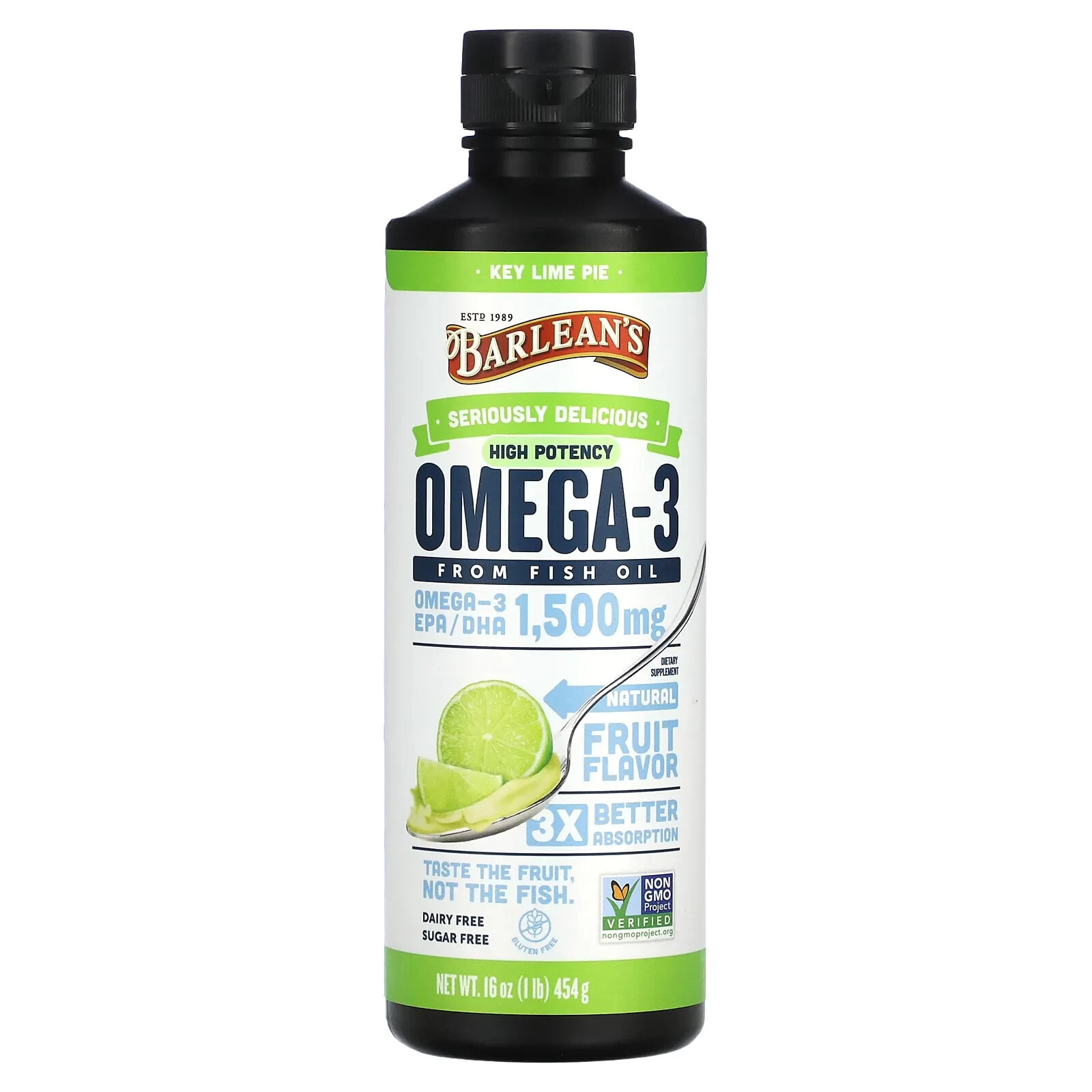 Seriously Delicious, Omega-3 Fish Oil, High Potency, Key Lime Pie, 1,500 mg, 16 oz (454 g)