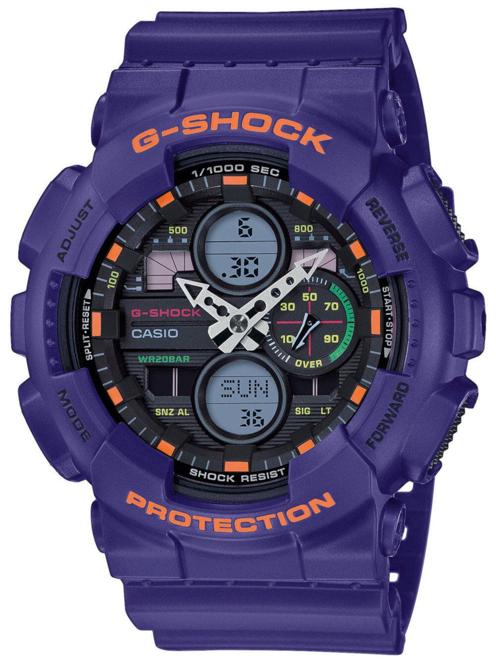 Мужские наручные часы с синим силиконовым ремешком Casio GA-140-6AER G-Shock 51mm 20ATM