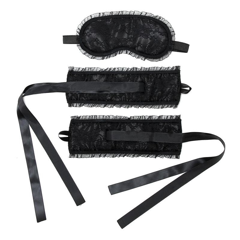 Наручники или фиксатор для БДСМ Rimba Bondage Play Bondage Satin Look Handcuffs with Mask Black