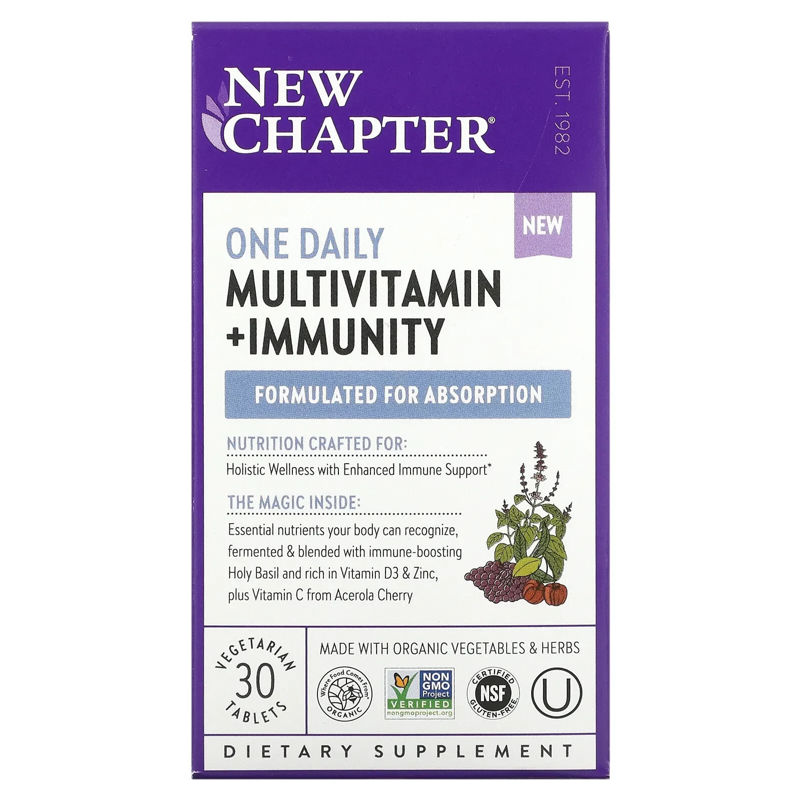 Нью Чэптэ, One Daily Multivitamin + Immunity, 30 вегетарианских таблеток