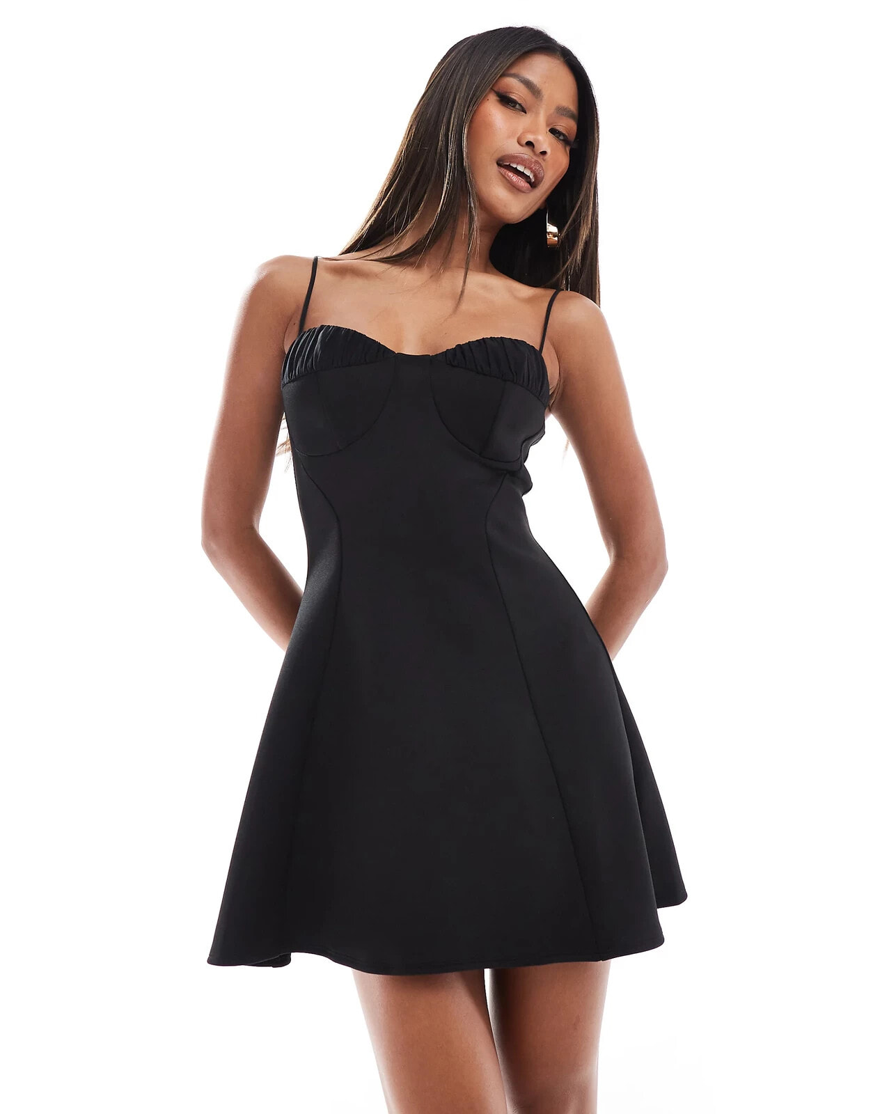 ASOS DESIGN ruched bust cami mini dress in black