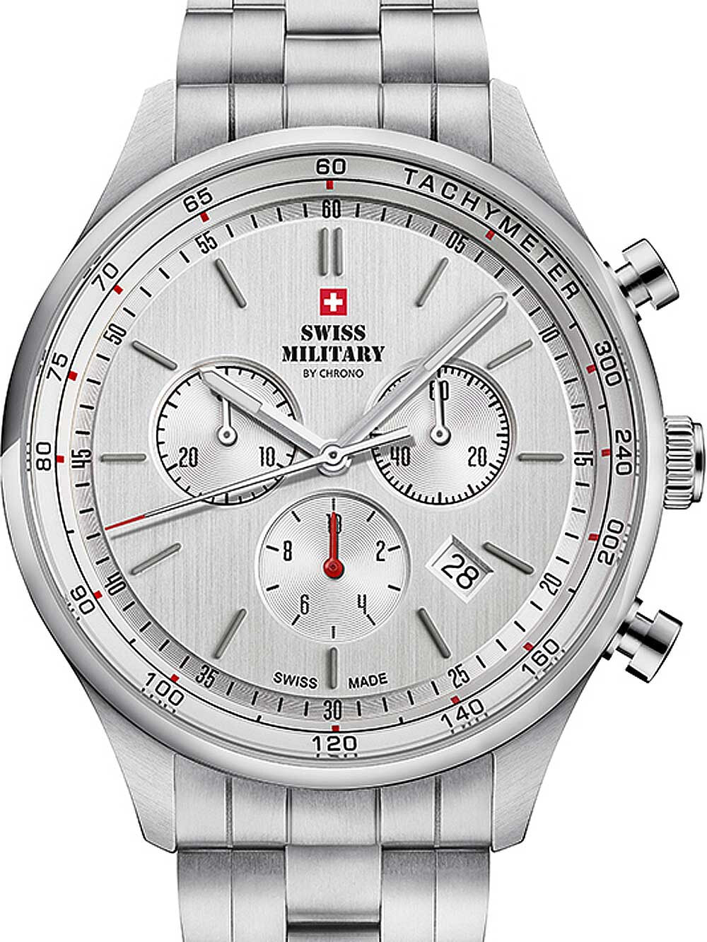 Мужские наручные часы с серебряным браслетом Swiss Military SM34081.02 chrono 42mm 10ATM