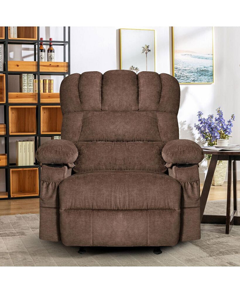 Simplie Fun recliner Chair Massage Heating sofa with USB and side pocket 2 Cup Holders (Brown)