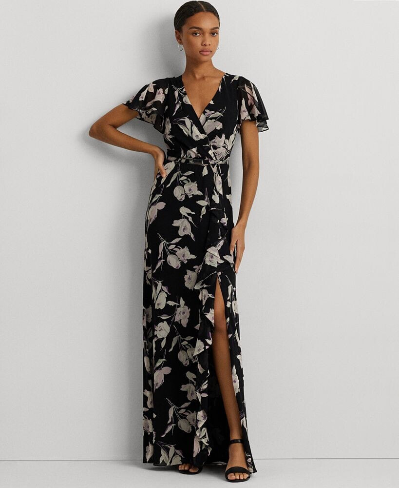 Lauren Ralph Lauren women's Floral Flutter-Sleeve Gown