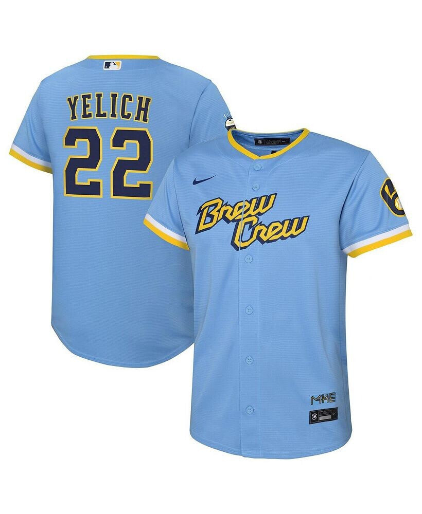 Nike toddler Boys and Girls Christian Yelich Powder Blue Milwaukee Brewers City Connect Replica Player Jersey