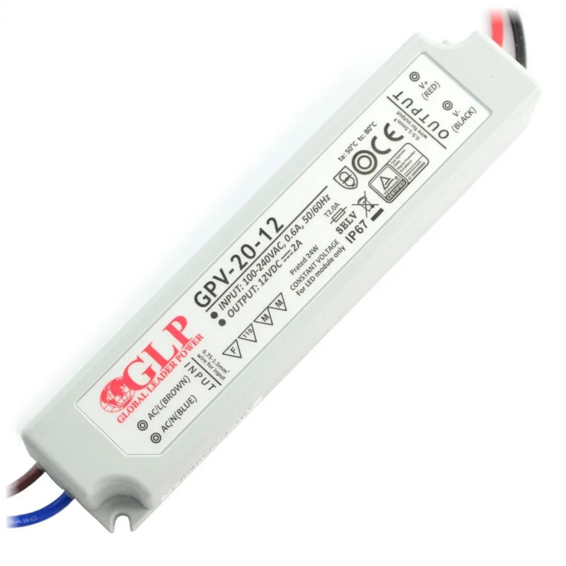 Power supply GPV-20-12 for LED strip - 12V / 2A / 24W - waterproof