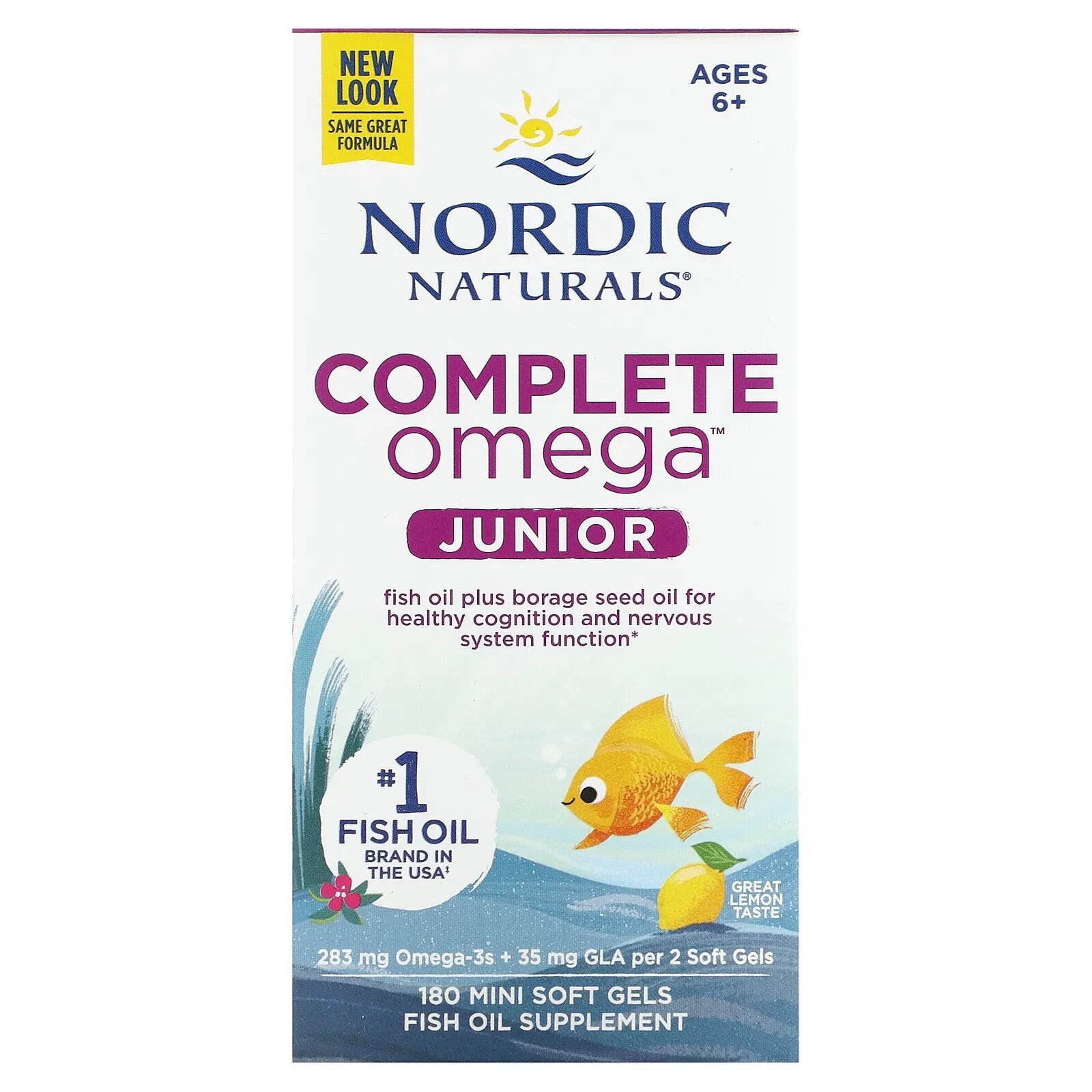 Complete Omega Junior, Ages 6-12, Lemon, 90 Mini Soft Gels