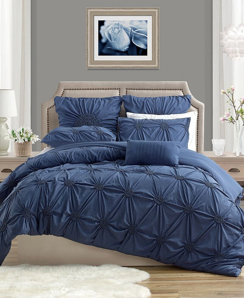 Cathay Home Inc. charming Ruched Rosette Duvet Cover Set - Full/Queen