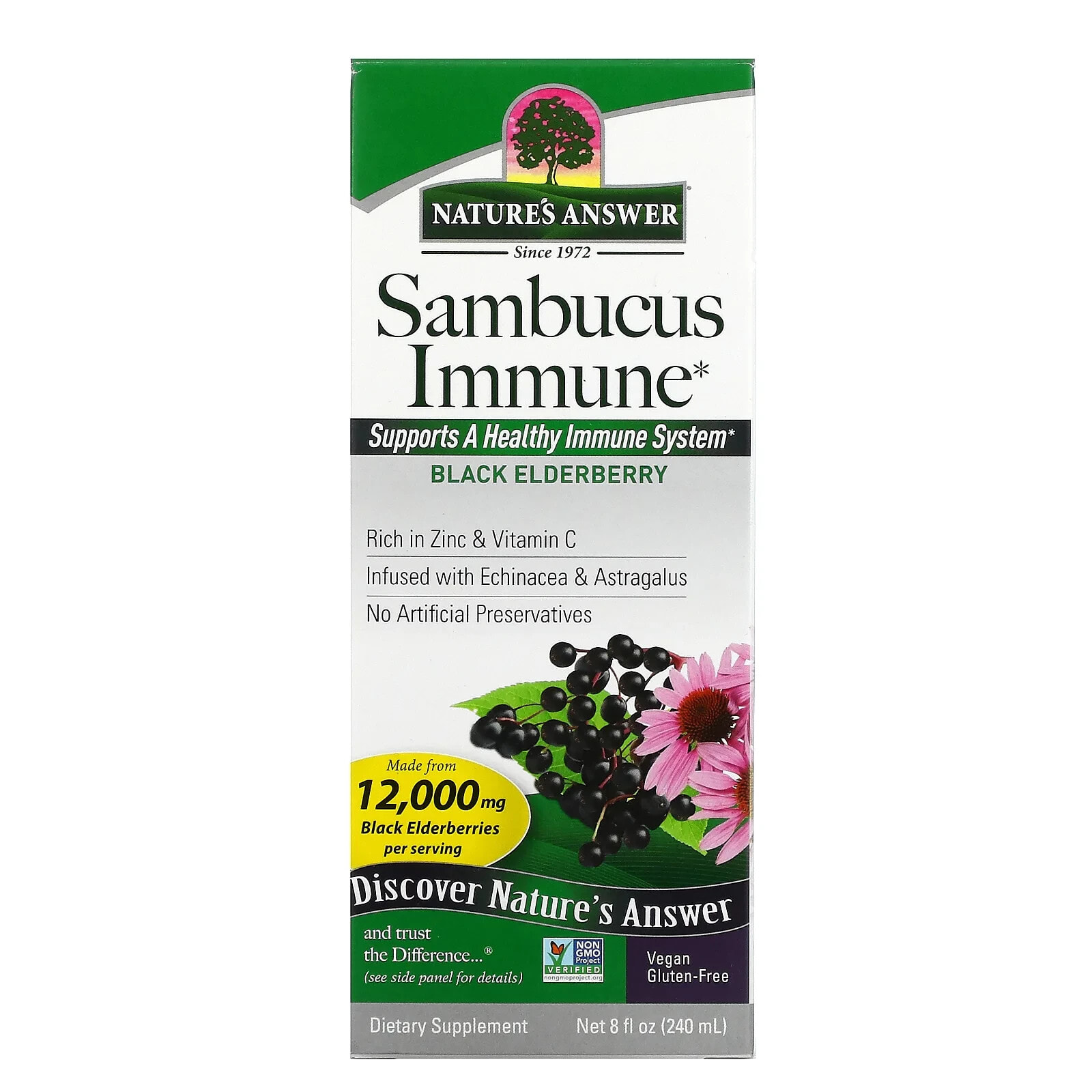 Nature's Answer, Sambucus Immune, настой эхинацеи и астрагала, 12 000 мг, 120 мл (4 жидких унции)