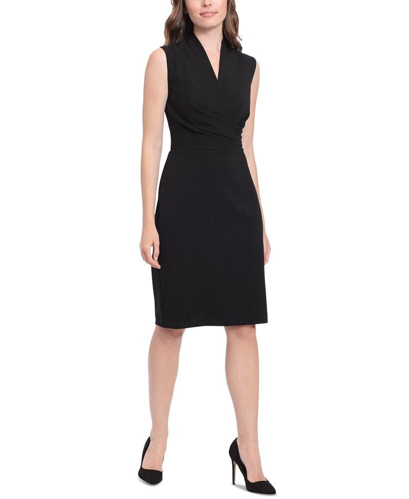 London Times women's Sleeveless Shoulder-Pleat Sheath Dress