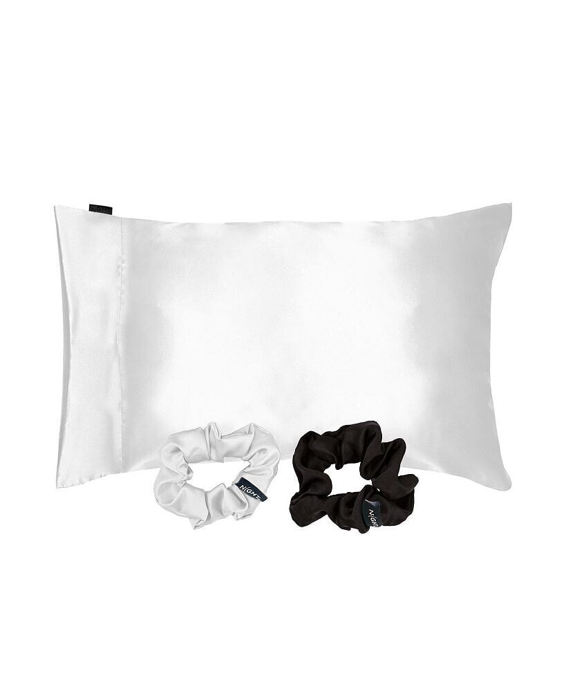 NIGHT satin Pillowcase & Scrunchies 3pc Set - Standard/Queen