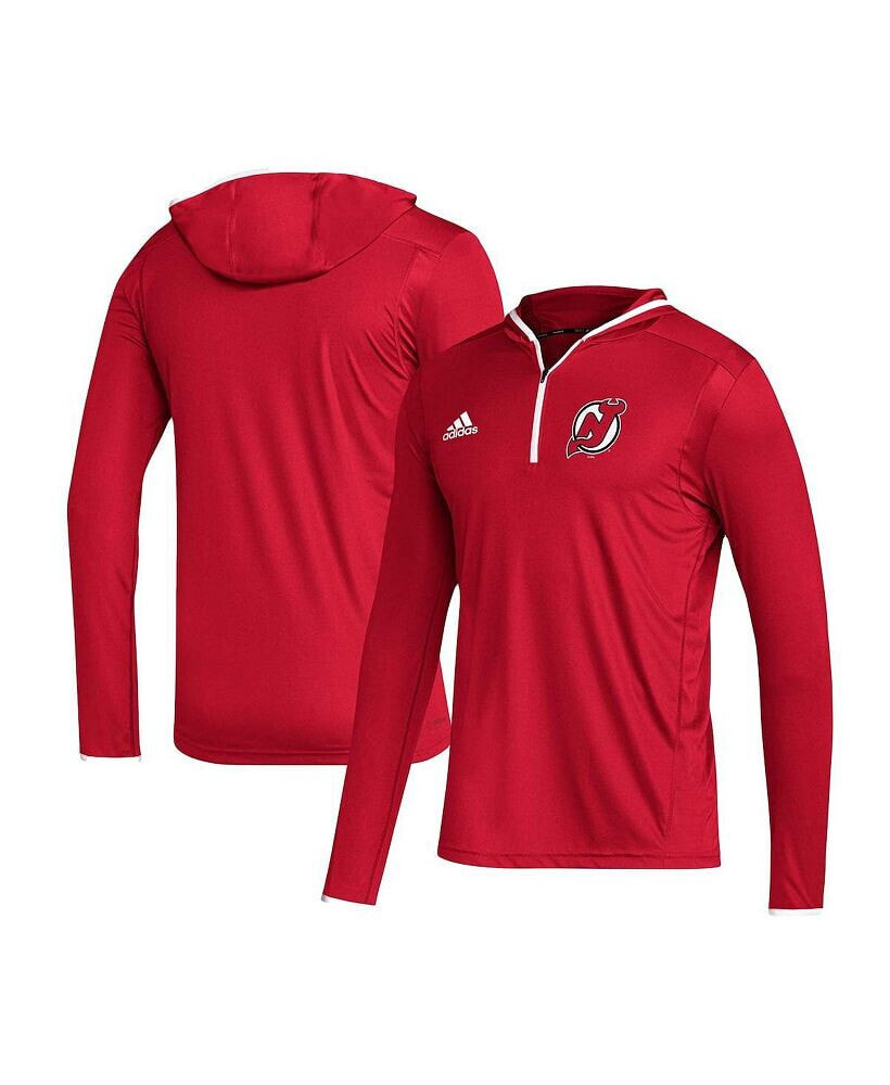 adidas men's Red New Jersey Devils Team Long Sleeve Quarter-Zip Hoodie T-Shirt