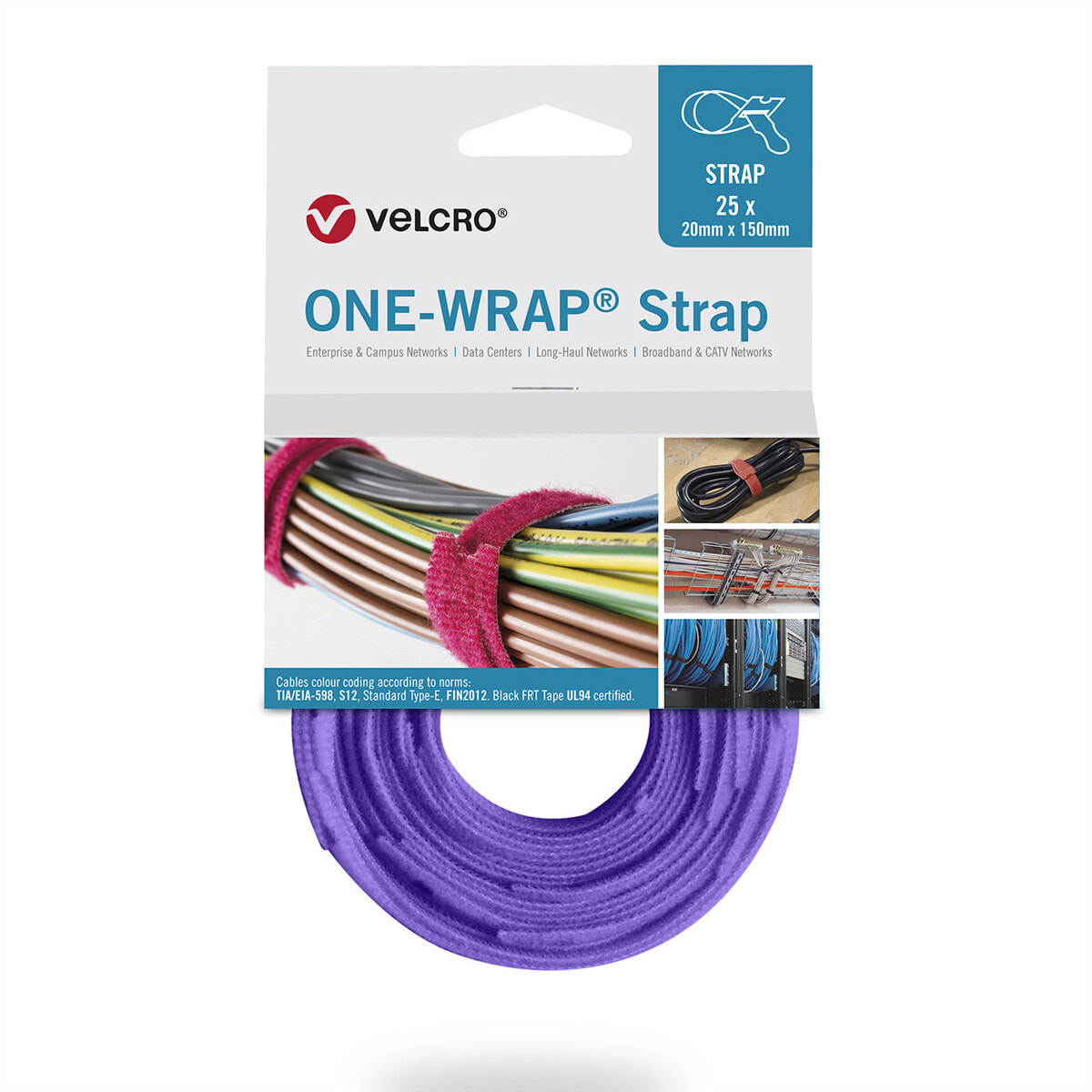 VELCRO ONE-WRAP - Releasable cable tie - Polypropylene (PP) - Velcro - Purple - 300 mm - 25 mm - 25 pc(s)