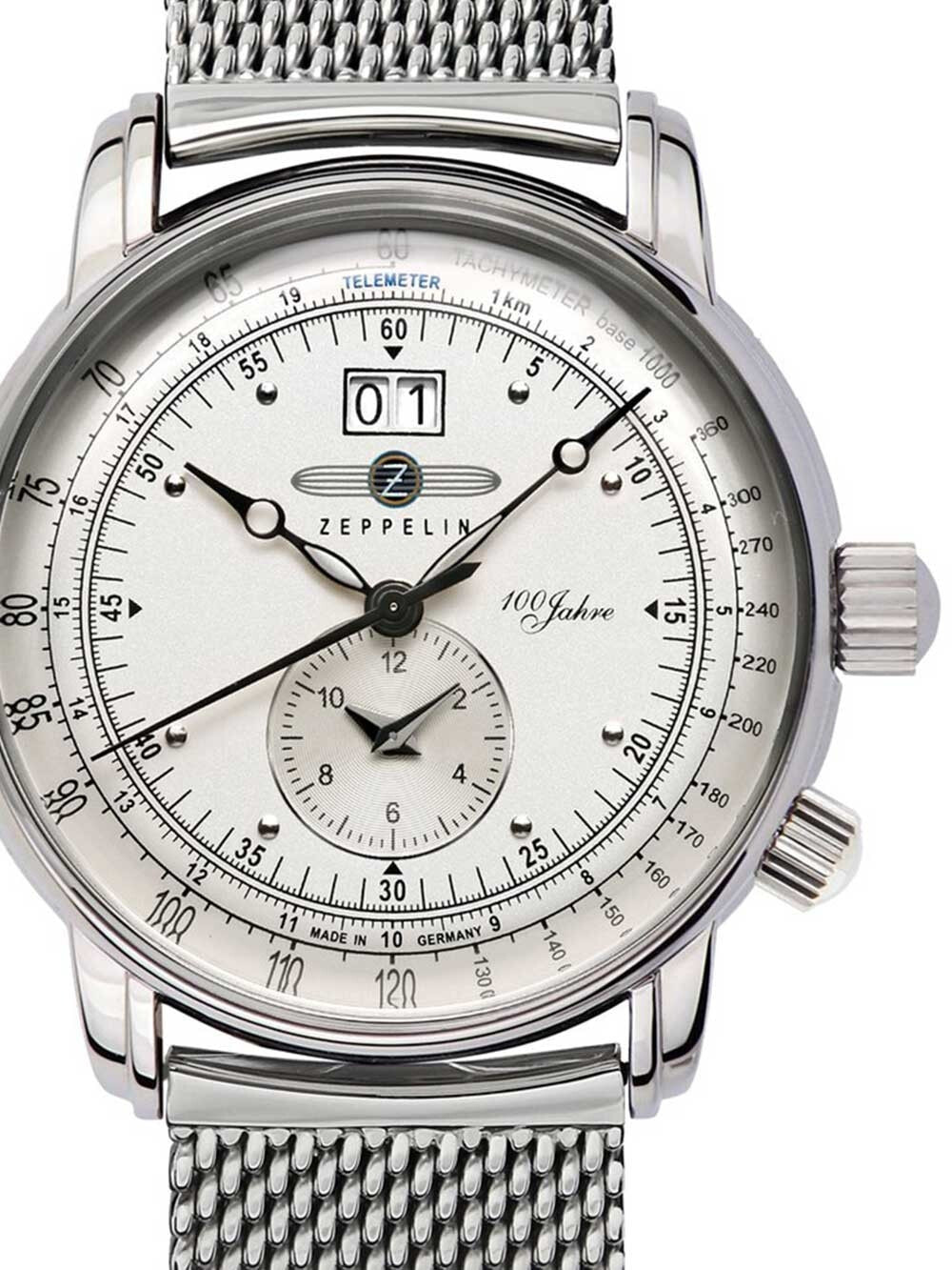 Мужские наручные часы с серебряным браслетом Zeppelin 7640M-1 100 years Zeppelin Mens 43mm 5 ATM
