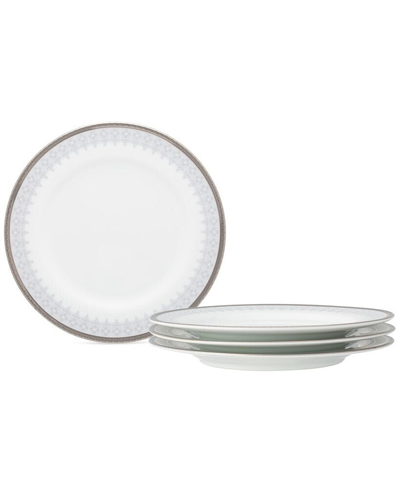 Noritake silver Colonnade 4 Piece Bread Butter/Appetizer Plates Set, Service for 4