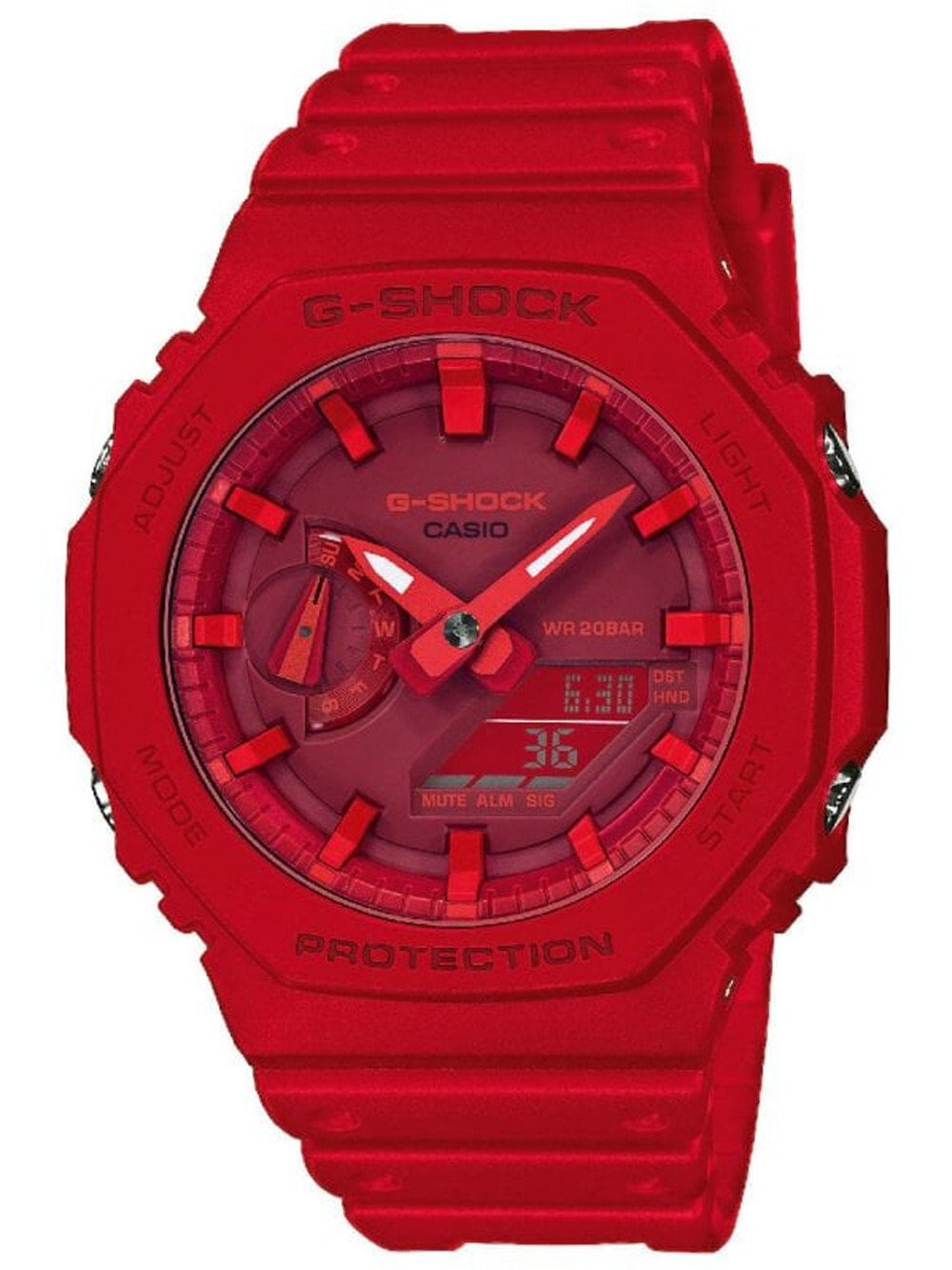 Мужские наручные часы с красным браслетом Casio GA-2100-4AER G-Shock 45mm 20ATM
