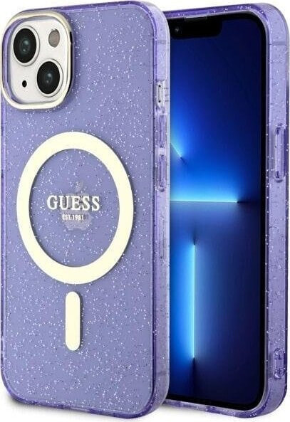 Guess Guess Glitter Gold MagSafe - Etui iPhone 14 (Purpurowy)