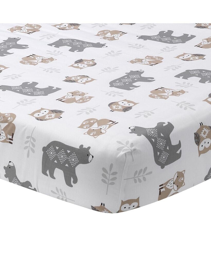 Woodland Forest White/Gray Animal 100% Cotton Baby Fitted Crib Sheet
