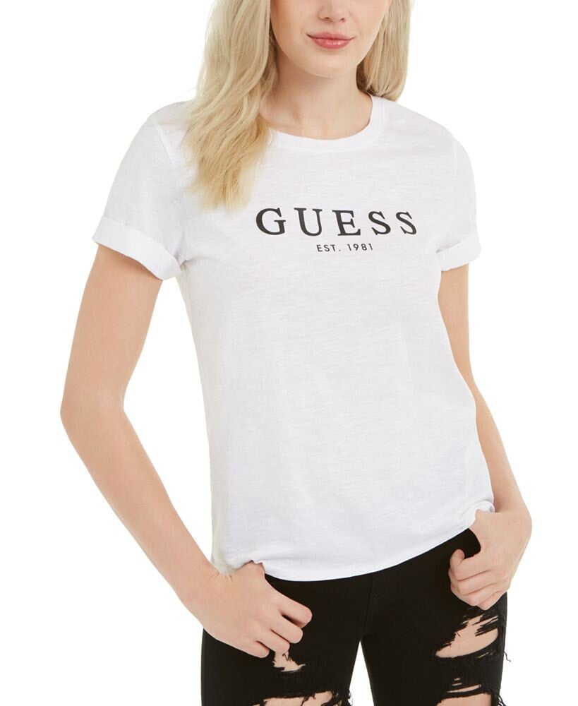 GUESS women's 1981 Cotton Roll-Cuff T-Shirt