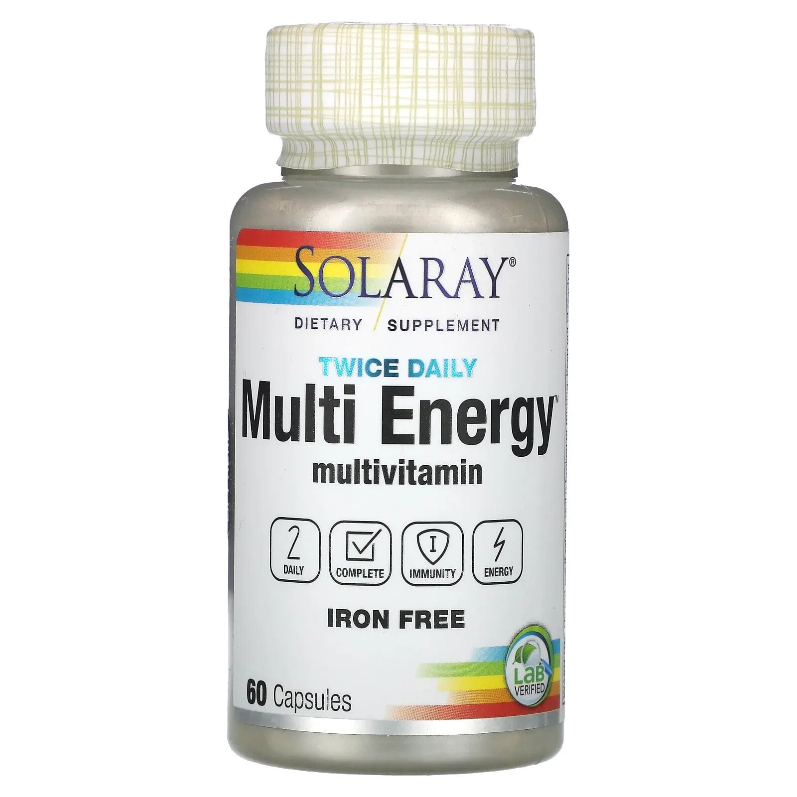 Solaray, Twice Daily Multi Energy Multivitamin, Iron Free, 60 Capsules