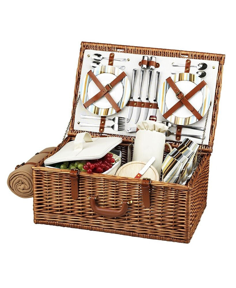 Picnic At Ascot dorset English-Style Willow Picnic Basket for 4 with Blanket