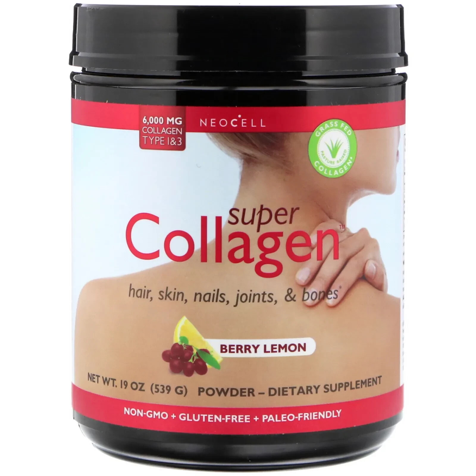 Super Collagen Peptides, Type 1 & 3, Berry Lemon, 6.7 oz (190 g)