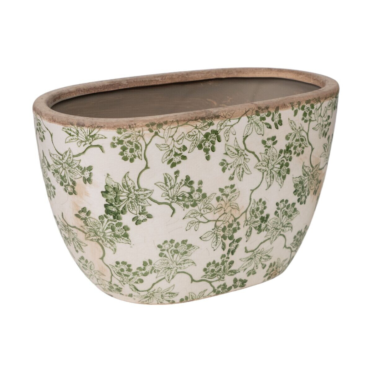 Planter Romimex Green Beige Porcelain Aged finish 27 x 16 x 15 cm